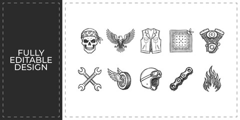 Fantasy mystical and spooky halloween hand drawn icons featuring skull bones dagger and magic symbols for occult mystery and gothic themed branding design graphics © Ashik  Khan