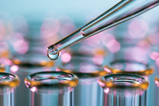 The Pipette Drops A Droplet Into A Row Of Test Tubes