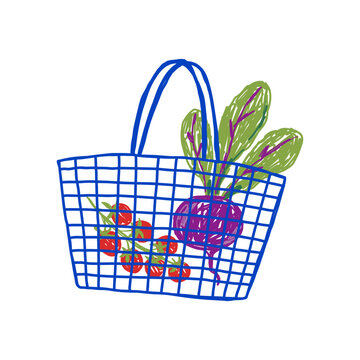 Hand drawn cute child style vegetable set vector illustration. Playful doodle style