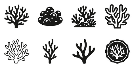 Minimalist coral icon variations set, premium vector line art bundle for digital marketing, clean geometric horizontal corals graphic designs for creative branding projects isolated on white b © ArtMint