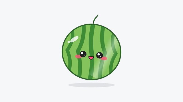 Cute kawaii watermelon character bouncing in a seamless 2D animation loop on a light gray isolated background for a happy playful summer food or healthy diet concept