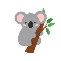 Fototapeta premium Cute cartoon animal vector illustration set featuring a happy baby bear, koala, elephant, and mouse character isolated on white background