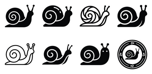 Minimalist snail icon variations set, premium vector line art bundle for digital marketing, clean geometric horizontal snails graphic designs for creative branding projects isolated on white b © ArtMint