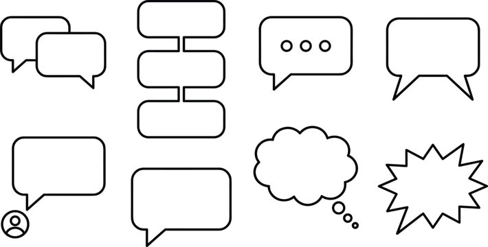 Speech Bubble and Chat Icon Set with User Comment Shapes Thought Cloud and Flowchart Outlines Vector Line Art for Website UI UX Designs