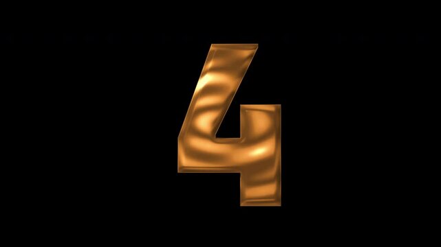 Golden number 4 Lettering Isolated on Black Background