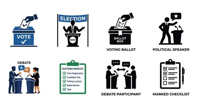 Election Icons Set Including Debate Voting And Political Speaker Illustrations