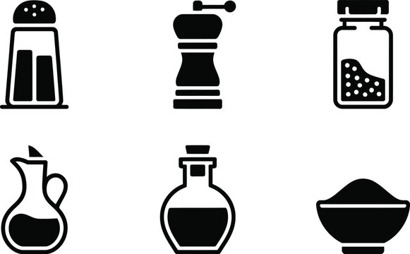Set of kitchenware and ingredient icons with kitchenware ingredients silhouette culinary restaurant utensils preparation collection seasoning supplies equipment interface pictogram