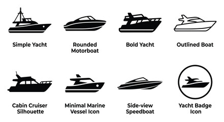 Minimalist yacht icon variations set, premium vector line art bundle for digital marketing, clean geometric horizontal yachts graphic designs for creative branding projects isolated on white b © ArtMint