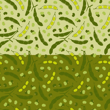 Edamame pattern for packaging. green soybeans or peas pattern. Soybean seamless pattern background.