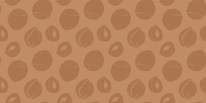 hazelnut Pattern background. seamless pattern of hazelnut silhouette. flat illustration hazelnut seamless pattern.	