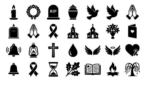 Funeral Service and Memorial Symbol Vector Collection in Minimal Flat Style