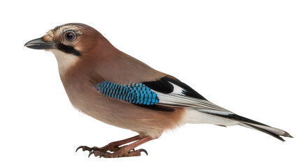 Fototapeta premium Isolated beautiful Eurasian Jay, Garrulus glandarius, a charming forest bird in profile view