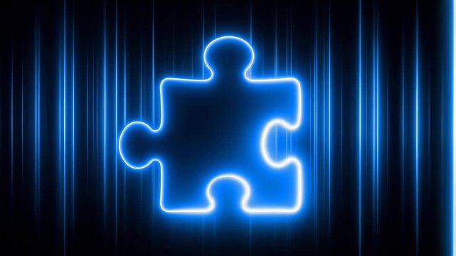 Glowing Blue Puzzle Piece Symbol on Light Background, Problem Solving Concept, Innovation Idea, Digital Technology Connection, Video