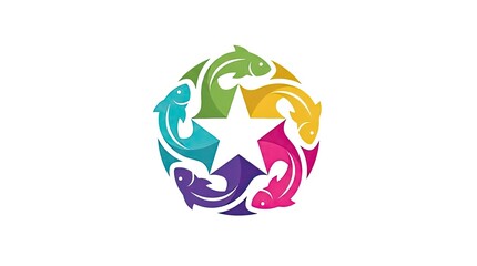 Obraz premium Five colorful fish swimming around a central star