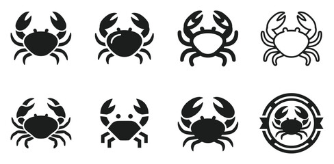 Minimalist crab icon variations set, premium vector line art bundle for digital marketing, clean geometric horizontal crabs graphic designs for creative branding projects isolated on white bac © ArtMint