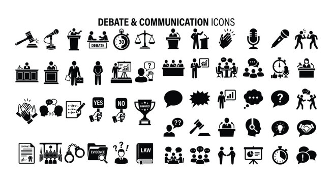 Debate And Communication Icons Flat Black Symbols On White Background