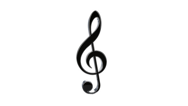 Isolated shiny 3D treble clef, elegant metallic G-clef musical notation symbol render