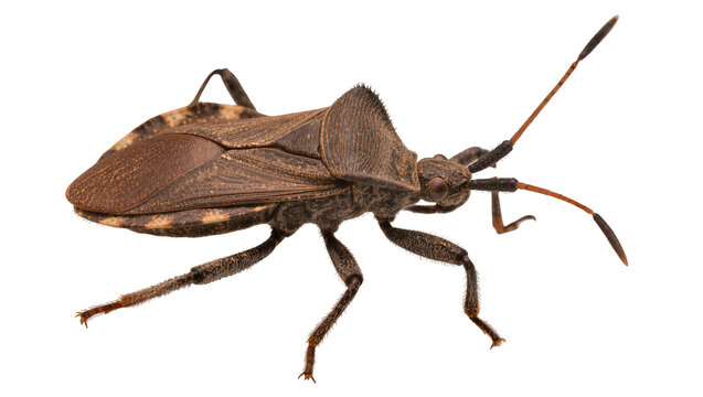 Isolated brown leaf-footed bug, a detailed studio shot of a common terrestrial insect
