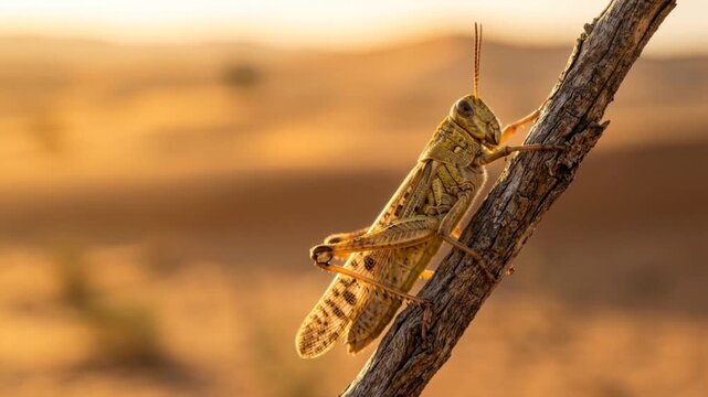 desert locust in sahara desert africa golden light close up video