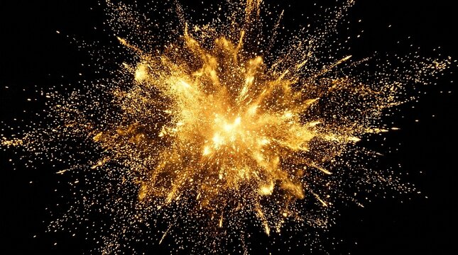 Bright golden fireworks exploding in night sky. Vibrant pyrotechnic display with glowing sparks and radiant bursts for celebrations.