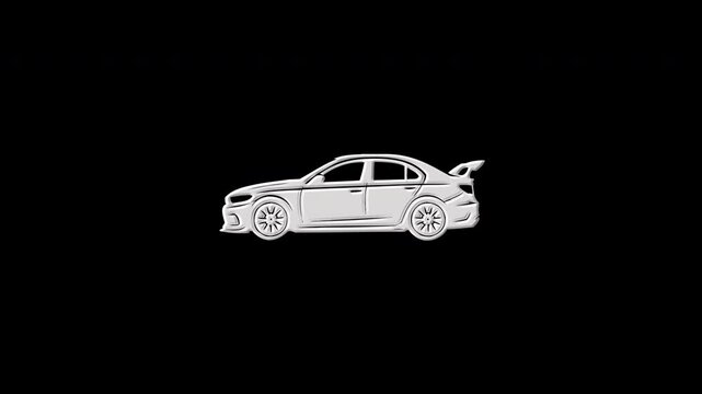 White sports car digital glitch effect animation