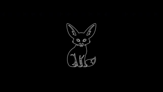 Animated fennec fox line art drawing on black background