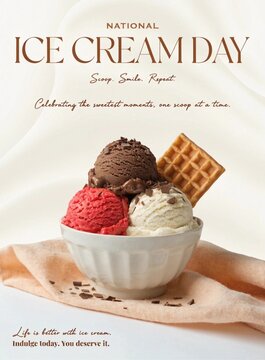 National ice cream day with colorful scoops