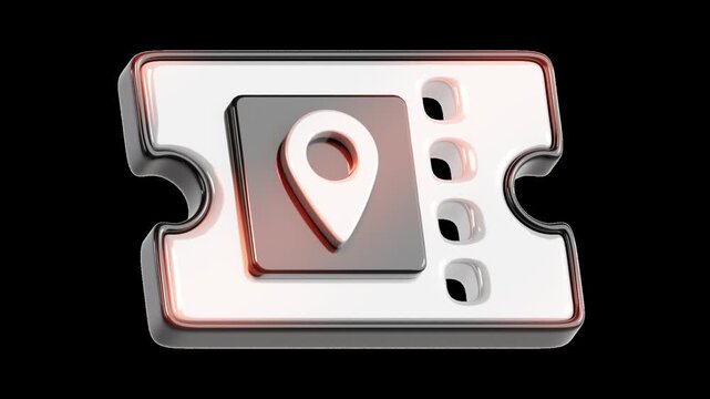 Rotating location pin icon on ticket shape travel navigation