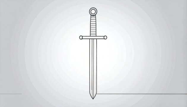 Minimalist outline vector illustration of a medieval style sword with a pointed blade and crossguard isolated on a transparent background depicting a symbol of power and chivalry.