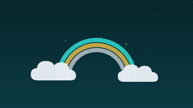 Animated Rainbow arc drawing clouds sky turquoise weather loop