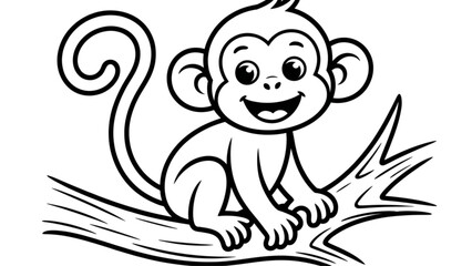 Cute cartoon monkey sitting on a branch with a relaxed expression Vector © Sagor