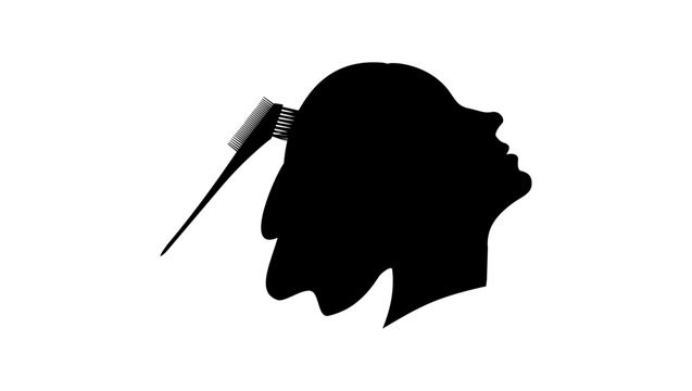 Woman dyeing her hair, black isolated vector silhouette