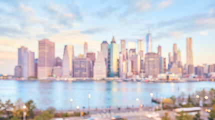 Fototapeta premium City skyline at sunset. Urban landscape with skyscrapers