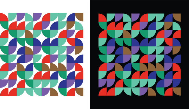 Colorful geometric semi-circle grid pattern on white and black backgrounds with geometric colorful semicircle abstract background multicolor