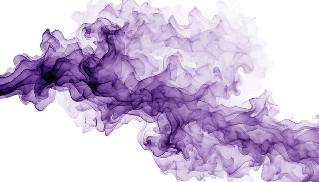 Purple smoke cloud on white background. Abstract ink flow design element.