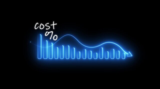 Cost reduction business finance concept. Businessman with virtual screen of Cost reduction graph with down arrow for budget Business Optimization, Financial Analysis, Expense Management, ROI, KPI.