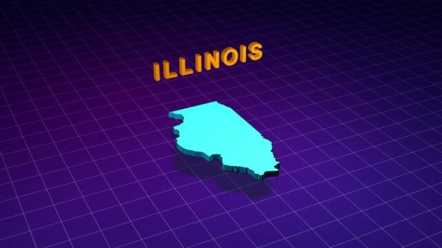 Illinois state map floating over retrowave grid background