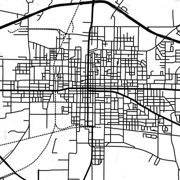 Symbol Map of the City Paris (Texas, USA) showing the city center with a simple road network of black lines