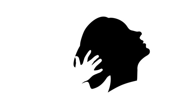 Another man washing woman's hair, black isolated vector silhouette