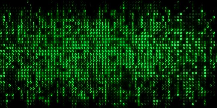 Green binary code matrix digital rain effect on black background representing data programming and cybersecurity technology