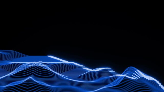 Glowing neon lines and fiber optic data particles flow dynamically in a wave pattern over a dark background 13