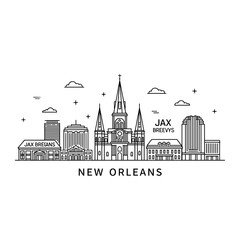 Obraz premium Line art drawing of New Orleans skyline for adult coloring book
