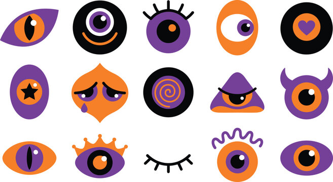 Assorted halloween eye icons and monster eyes set with halloween collection illustration elements decoration isolated celebration creature mystical watchful frightening