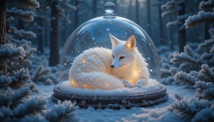 Fototapeta premium White fox under glass dome in winter forest