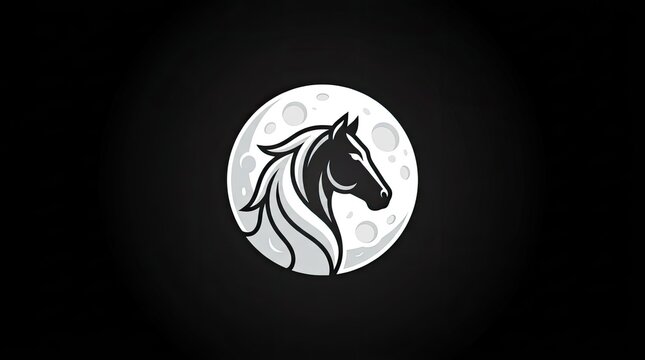 Horse profile inside circular moon.