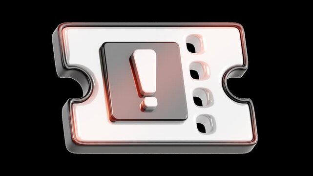Rotating exclamation mark icon on ticket shape alert notification