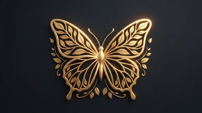 Intricate golden butterfly with ornate leaf patterns.