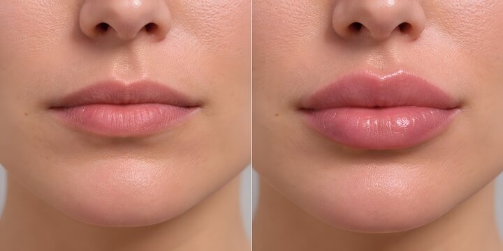 Lip filler injection before and after cosmetic treatment