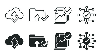 Fototapeta premium Cloud computing data upload and network connectivity icon set with analytics and folder symbols analytics computing