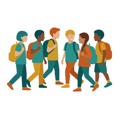 Obraz premium Diverse group of school children walking together with backpacks